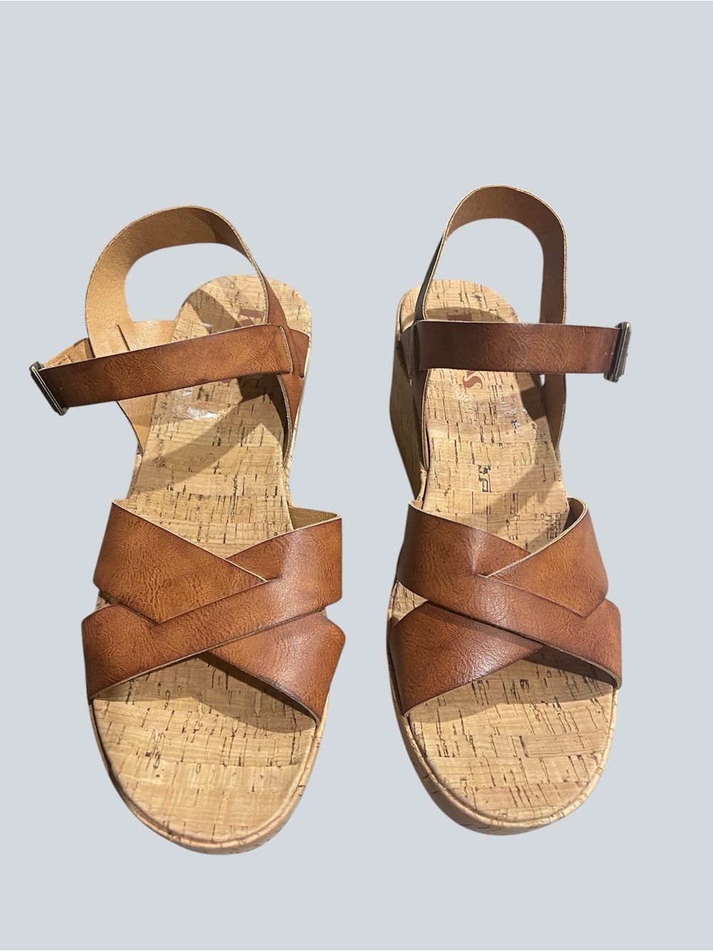 Women's Tan Cork Wedge Sandals - Strappy Comfort